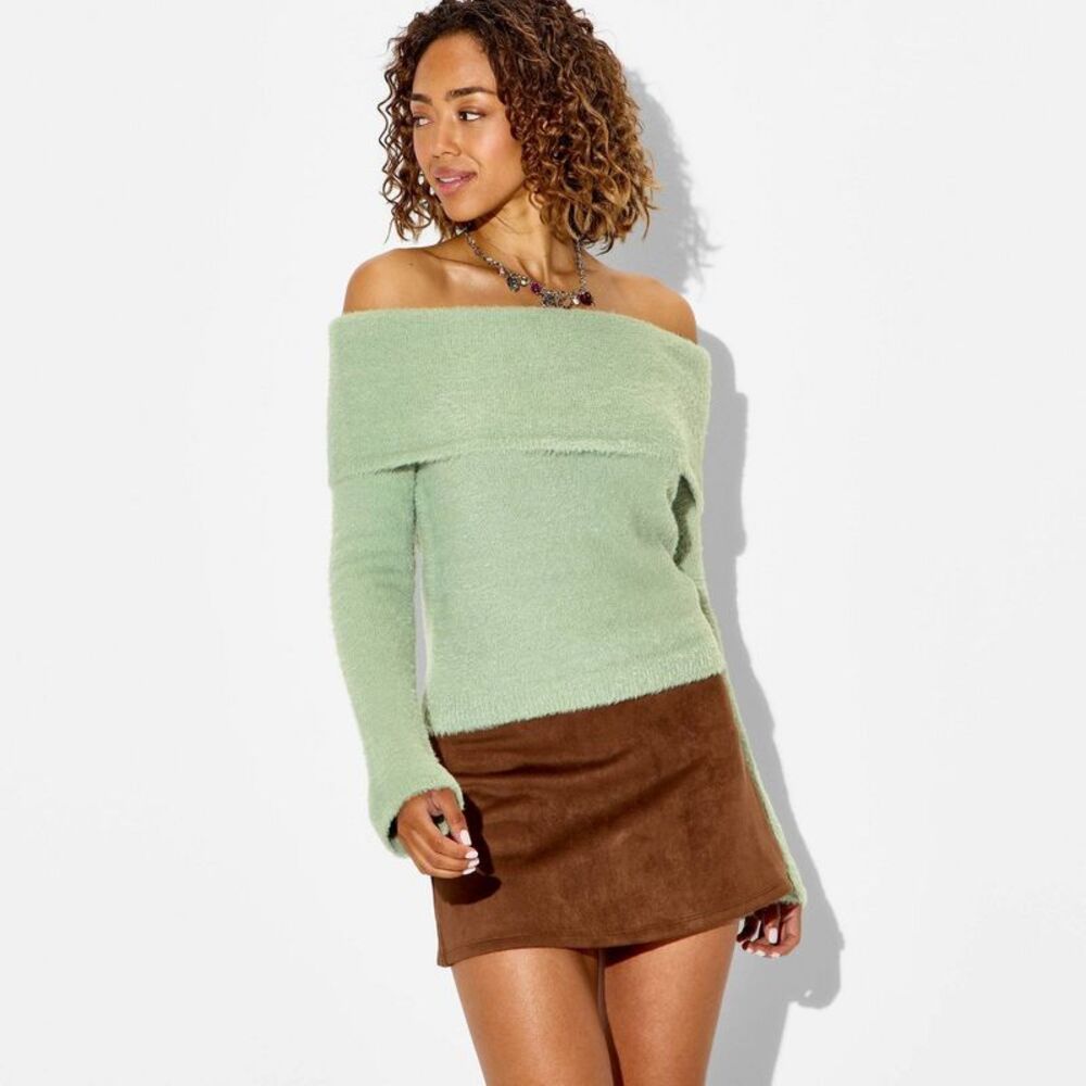 Women's Off the Shoulder Pullover Sweater - Wild Fable Green XXS